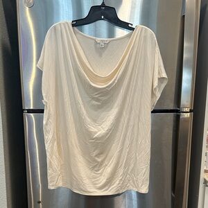 Soft Cream Short Sleeve Cowl Neck Top